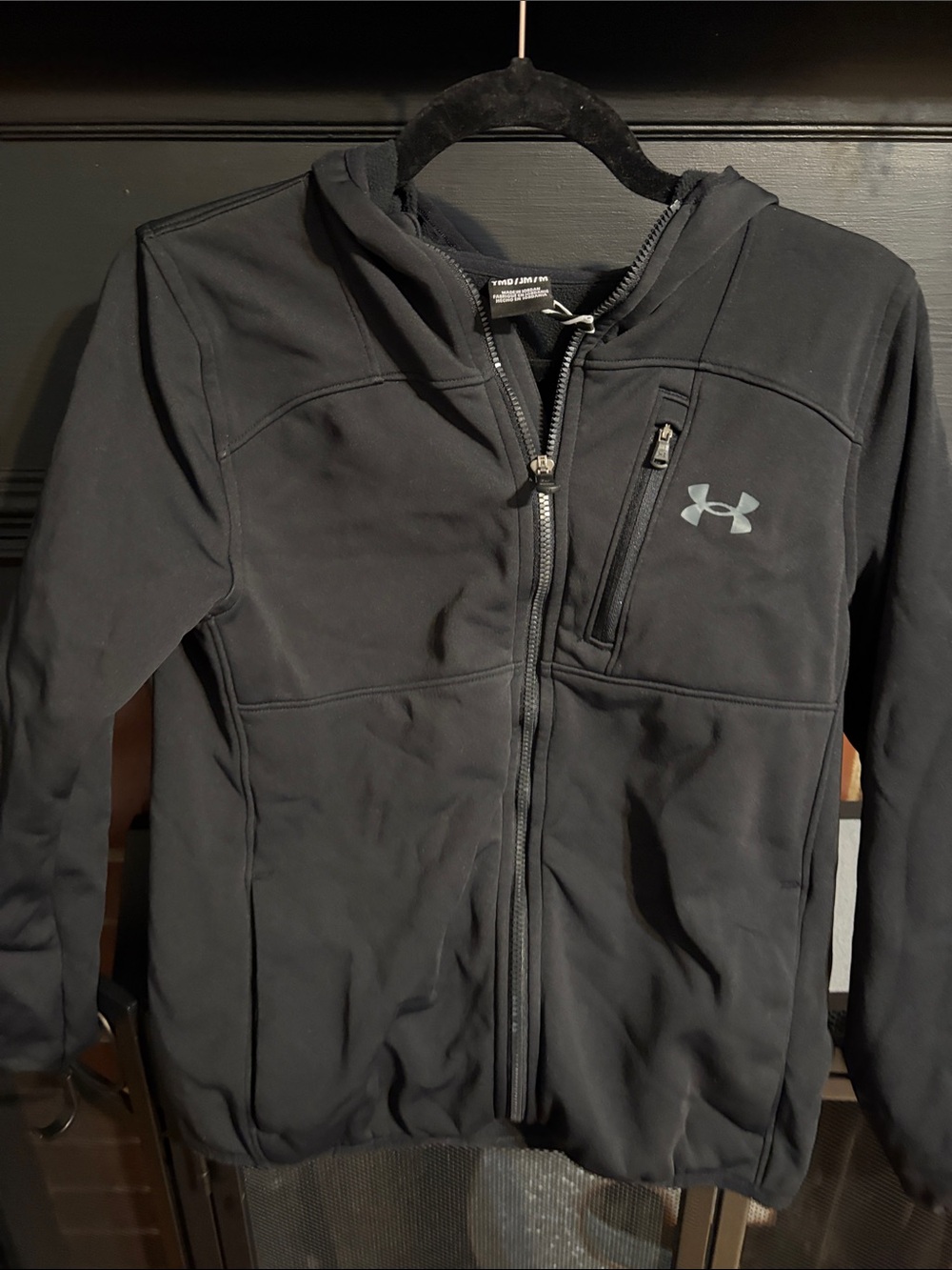 Under Armour Black Hooded Performance Softshell Jacket kids size medium